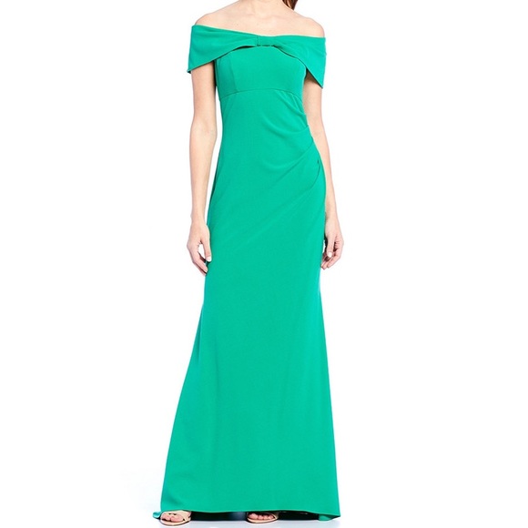 ๐ Eliza J Green Off the Shoulder Bow Dress Sz 6 - Picture 1 of 9
